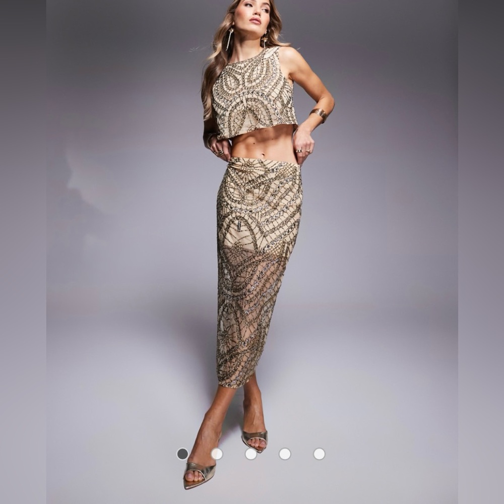 ASOS DESIGN embellished midi skirt co-ord in gold